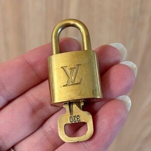 Auth Louis Vuitton Lock & Key Padlock Brass gold Bag Charm 320